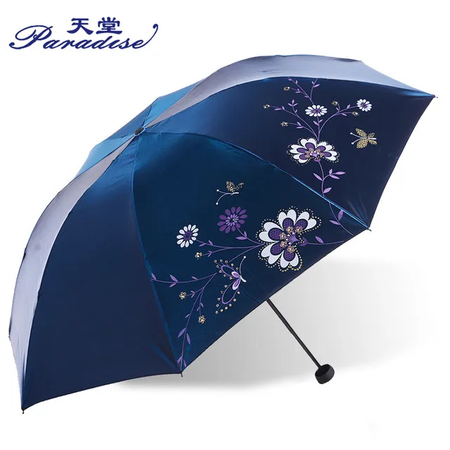 Beautiful Women Umbrella Anti UV Black Coating Parasol 3 Folding Sun