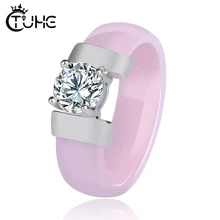 Новые розовые белые черные керамические кольца плюс кубический цирконий для женщин из нержавеющей стали женские свадебные ювелирные изделия, обручальное кольцо