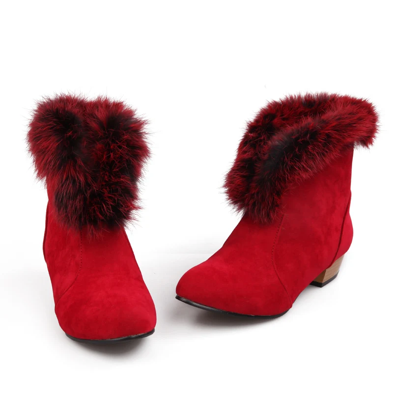 

2018 Women Plus Size Winter Snow Ankle Short Boots Female Suede Plush Rabbit Fur Felt Cheap Dress Boots Lady Cute Purple Shoes