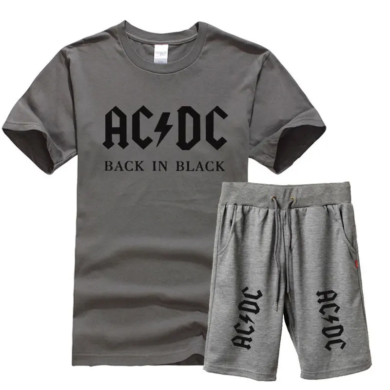 Новая брендовая одежда, AC/DC, Мужская футболка, Swag, футболка, хлопок, Мужская футболка и шорты, Homme, для фитнеса, Camisetas, хип-хоп, футболка, 2 предмета - Цвет: dark gray 2