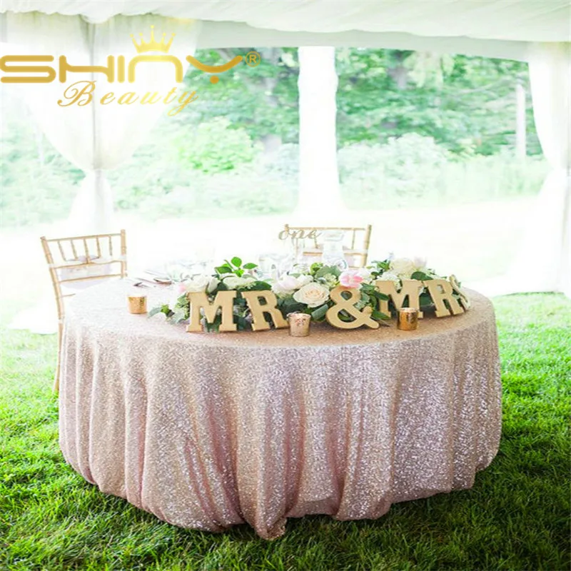 

25PCS 108'' Round Champagne Sequin Tablecloth Embrodiery Stretch Tablecloth With Beads And Sequins For Wedding Decoration &a