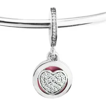 Подходит для браслетов Pandora, амулеты в форме сердца с розовой эмалью и прозрачными фианитами стерлингового серебра 925 пробы-ювелирные бусины