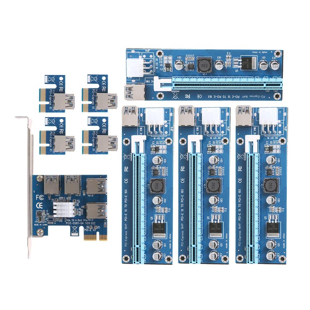 PCIe 1 to 4 PCI Express 16X Slots Riser Card PCI E 1X to External 4 PCI ...