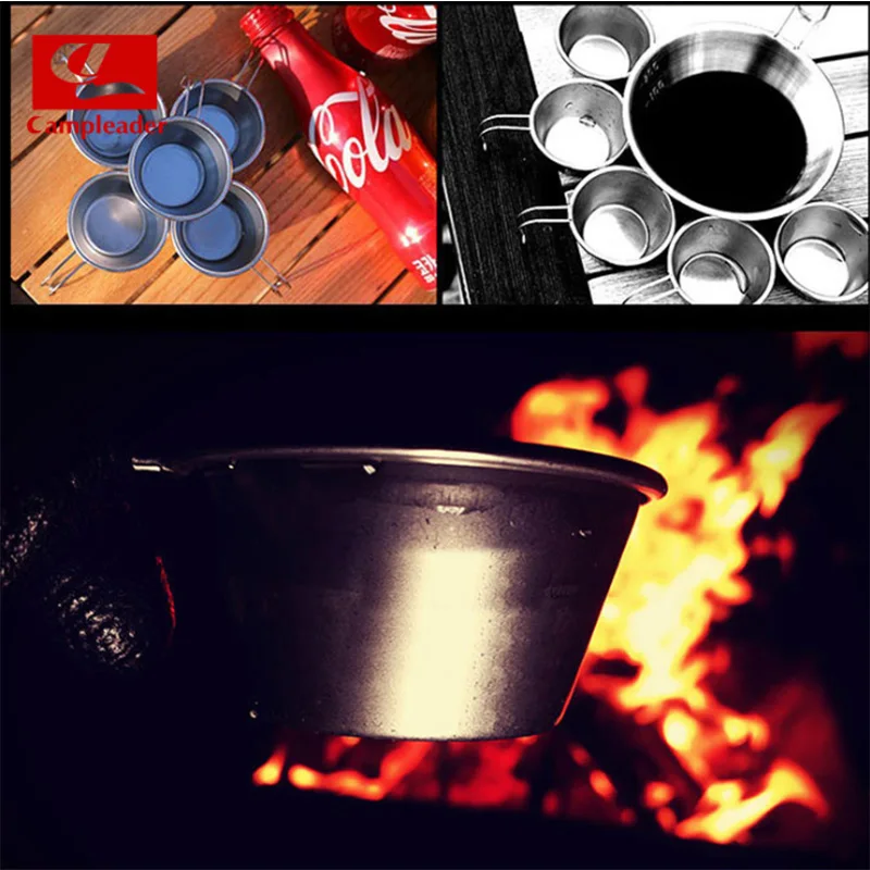 4 piezas tazón de acero inoxidable al aire libre vajilla copa de vino mango plegable Camping vajilla de utensilios de cocina de ahorro de espacio CL060
