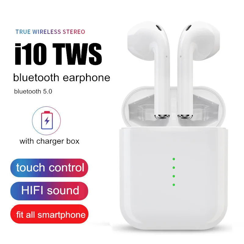 

Newest i10 TWS Bluetooth Earphone Wireless earphones Touch control Earbuds 3D Surround Sound &Charging case for all smartphone