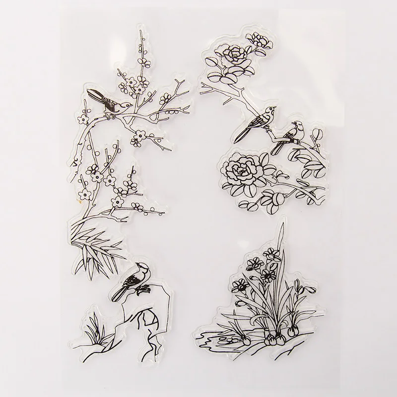 

1 X Vintage plant Flowers and birds greeting silicone stamp scrapbooking photo album DIY decoration soft stamp kids stationery