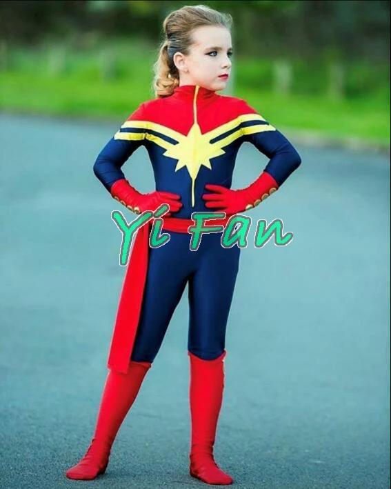 

Kids Ms Marvel Costume Captain Marvel Superhero Costume Spandex Cosplay Costume for Halloween Zentai Bodysuit Hot Sale