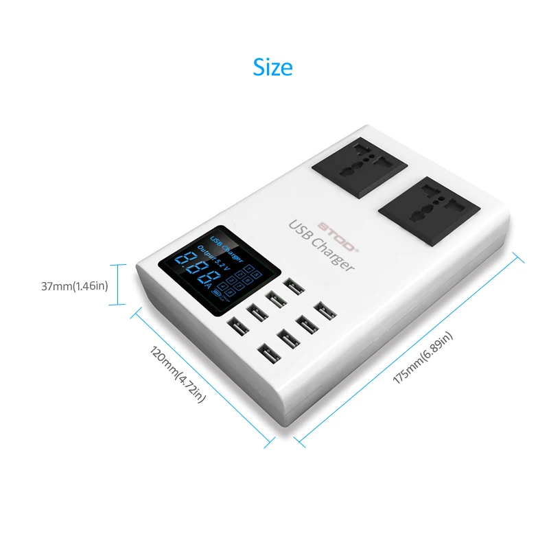 STOD 8 портов Смарт USB зарядное устройство 40 Вт Светодиодный дисплей мощность полосы переменного тока на выходе Защита от перенапряжения для iPhone iPad samsung huawei Mi адаптер