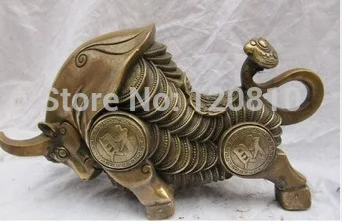 

Free shipping 12'' chinese copper carved money ox statue BY EMS