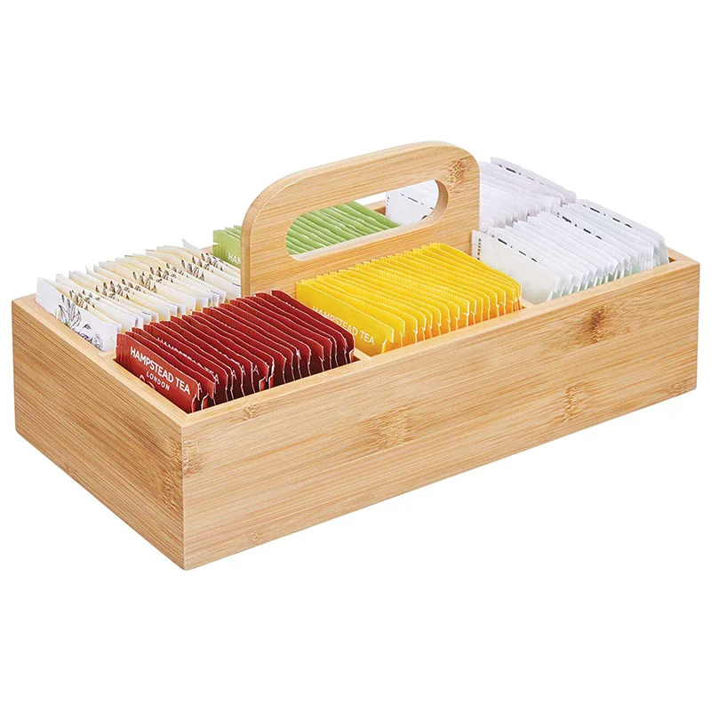 

6 Slots Bamboo Wood Portable Tea Coffee Storage Box for Kitchen RT99