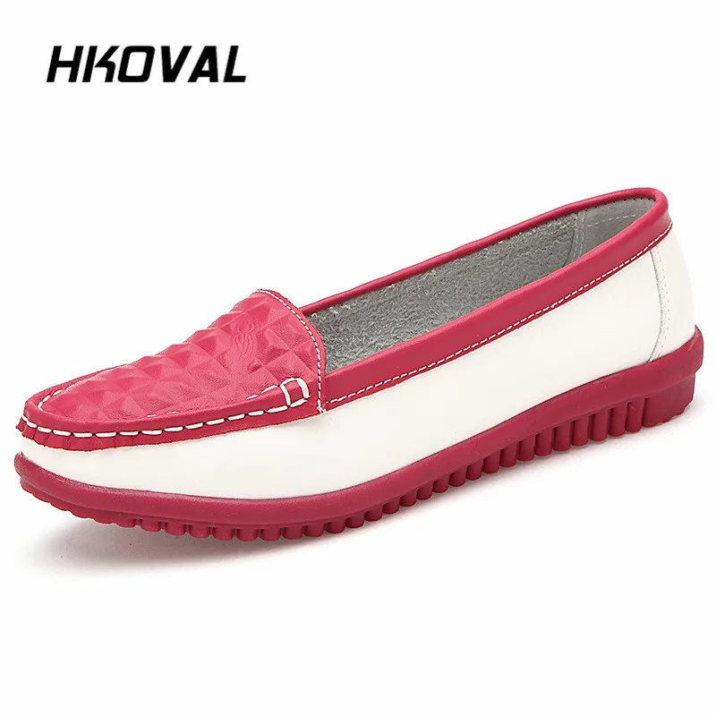 

HKOVAL Women Shoes Sneakers Flat Genuine Leather Summer Solid Fashion Woman Flats Ballet Women Shoes Slip on Loafers