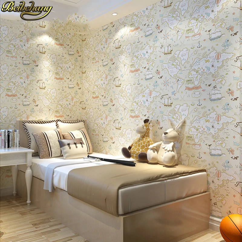 beibehang Animal map wallpaper for kids room Boys girls blue pink Flocking Wallpaper Roll Modern Living Room 3d flooring murals