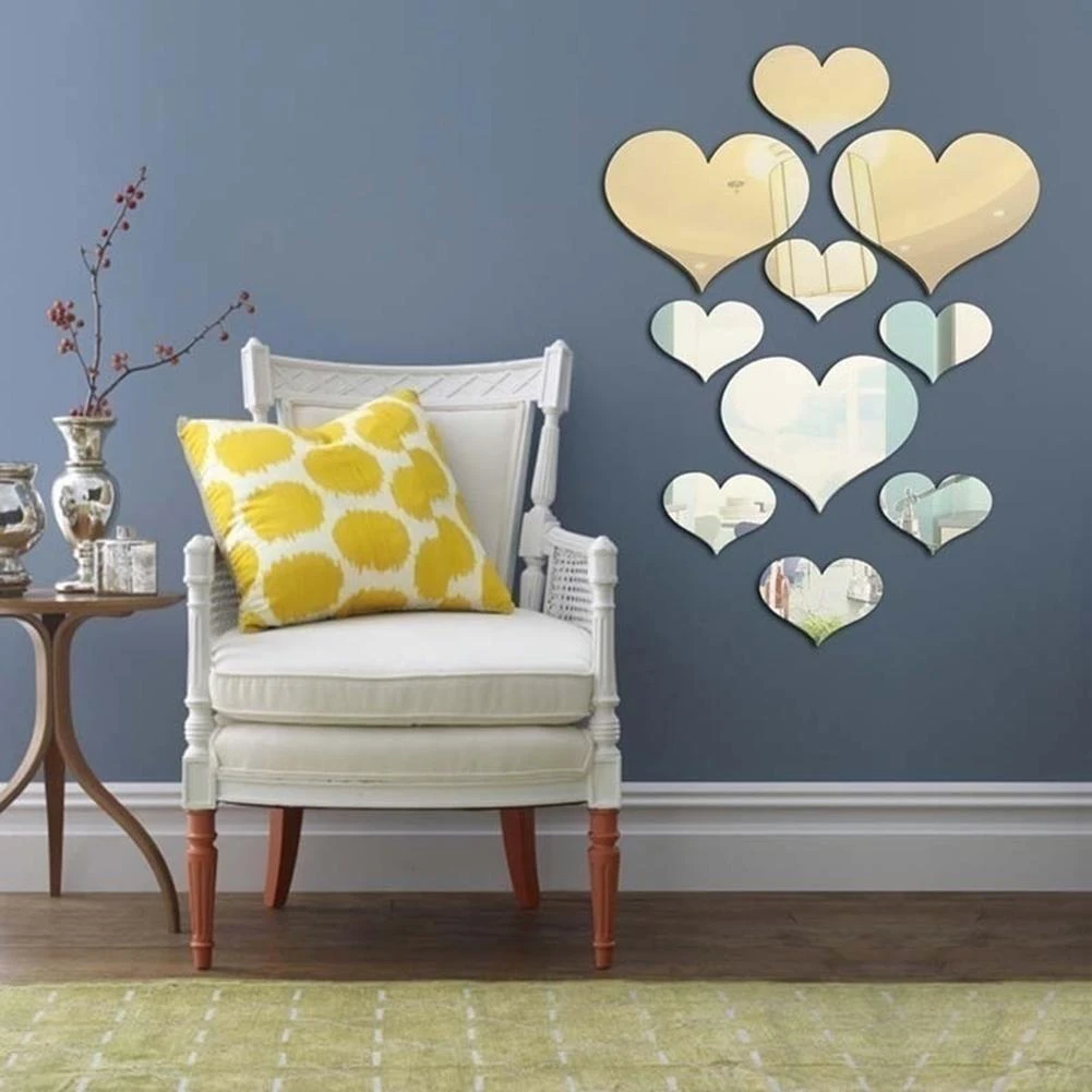 Romantic 3D Wall Sticker Mirror Love Hearts Decal DIY Room Art Mural Removable