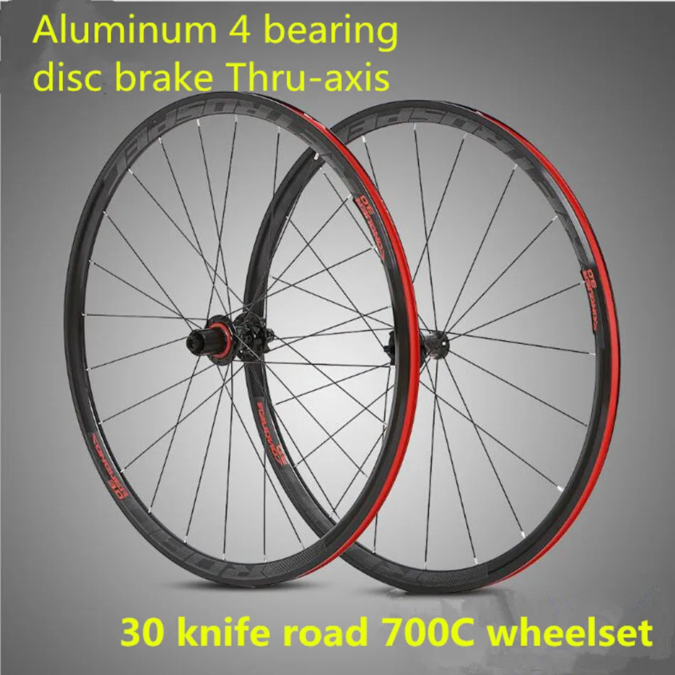 

Aluminum Alloy 700C Sealed Bearing Disc Brake Thru-axis Wheelset 30mm Rim Road Bike Wheels