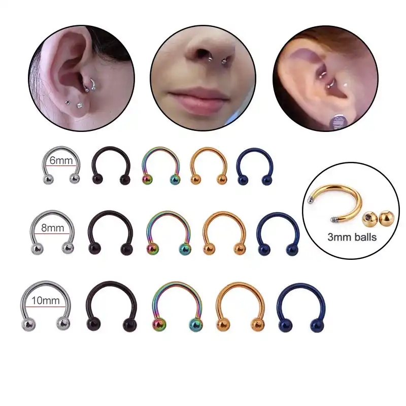 Anillo De Herradura Barra Circular1.0mm 18g 6mm 8mm 10mm 12mmAcero Inoxidable