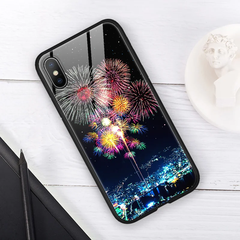 Чехол из закаленного стекла с узором для Samsung Galaxy Note 8 9 iphone XR X XS Max 6 S 7 Plus чехол Meizu 16X