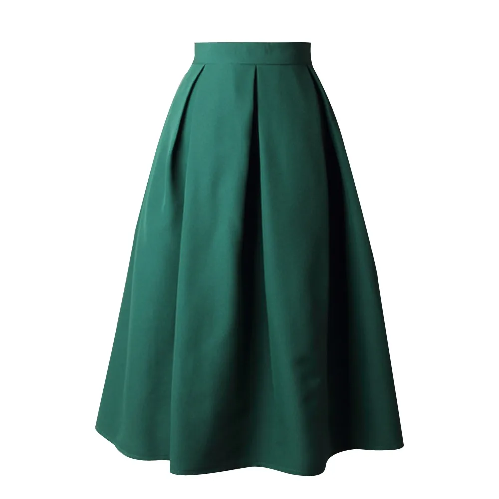 Стиль, Лидер продаж, Женская Расклешенная юбка с высокой талией, плиссированная юбка, бальное платье, уличная юбка, полная юбка миди, высокое качество - Цвет: Green
