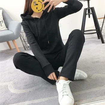 

2018 Winter Sporting Suit Women Warm Thicken Sportswear Velvet Hoodies+Pants 2 Piece Set Female Tracksuit