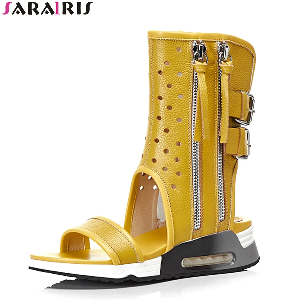 

SaraIris 2019 brand design genuine leather comfortable summer boots woman fashion trendy zipper women's shoes sandals
