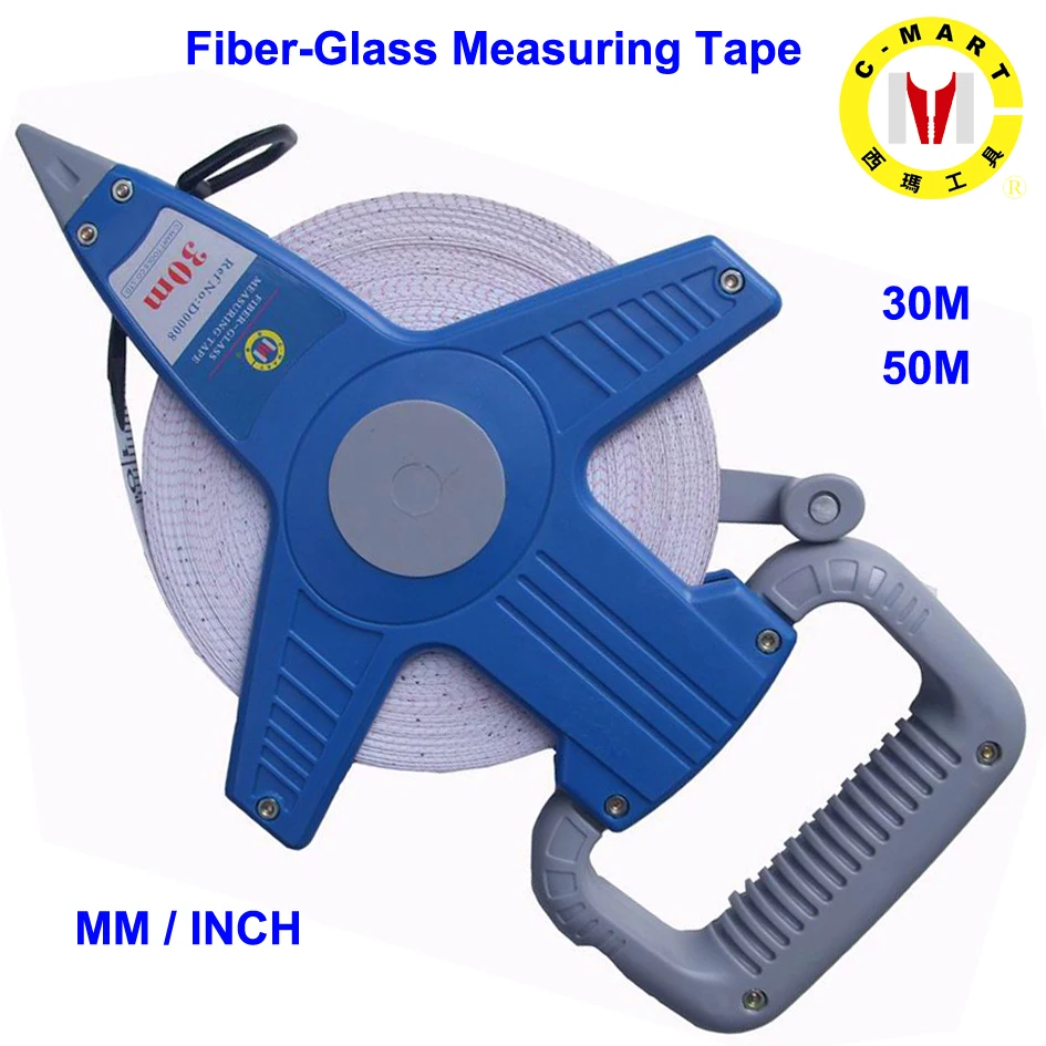C Mart Tools 30M 50M MM/INCH Fiber Glass Measuring Tape Portable Rack