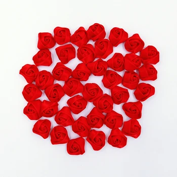 

50Pieces/Bag Red Roses Handmade Little Size 2.5CM Satin Rose Ribbon Flowers Hand DIY Wedding Bouquet Flower Cloth Accessories