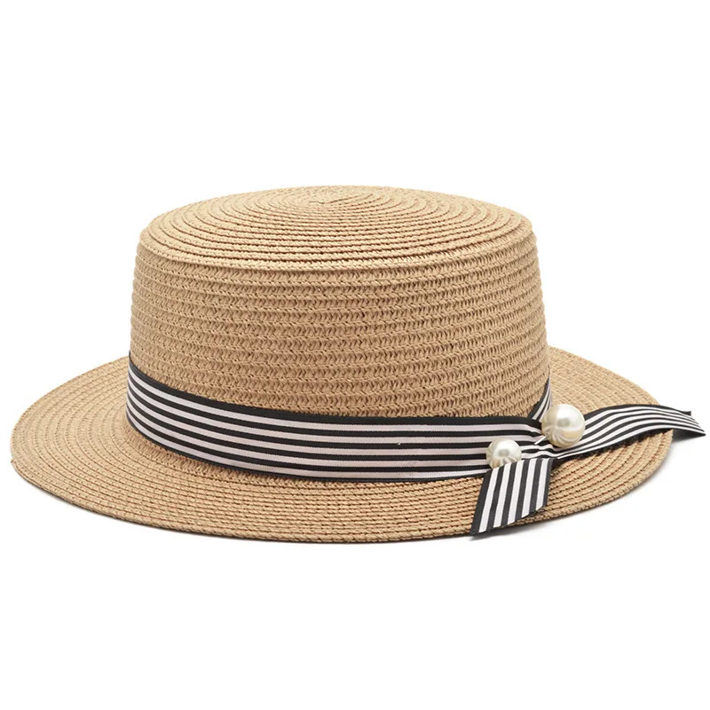 Новинка, летняя пляжная шляпа для женщин и девушек, Женская Повседневная Панама, брендовая Классическая соломенная шляпа с бантом на плоской подошве, Женская фетровая шляпа - Цвет: Khaki