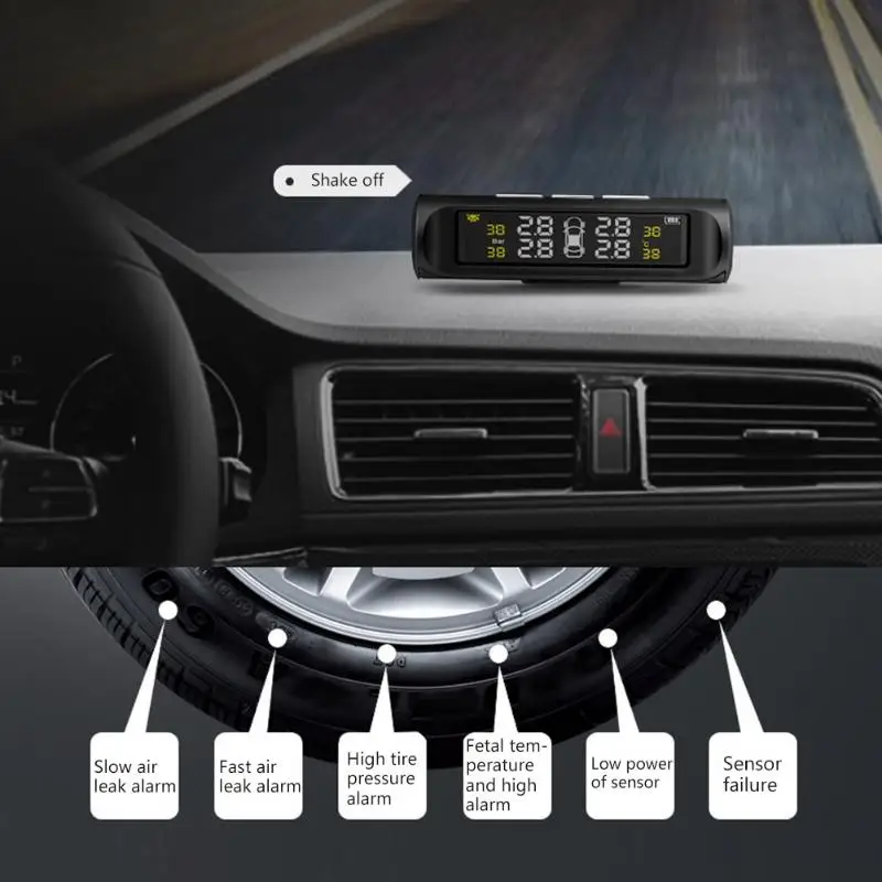 

Solar Power Car Tyre Pressure Alarm System TPMS Wireless Tire Pressure Monitoring System With LCD Color Display High Quality
