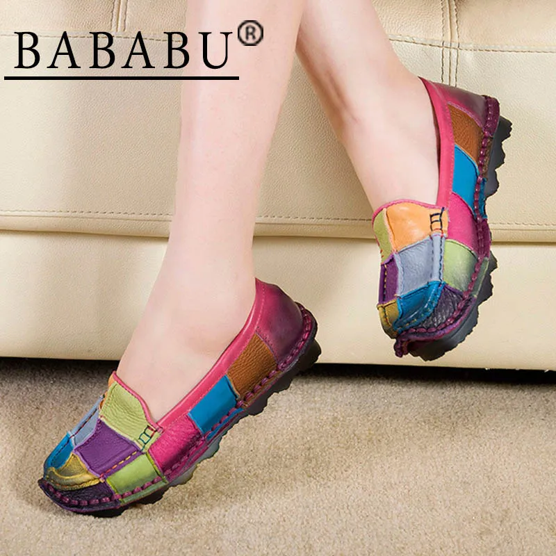 

BABABU New Handmade Retro Flats Mixed Colors Soft Soles Women Shoes Slip-on Leather Driving Flats Women's Loafer Shoes