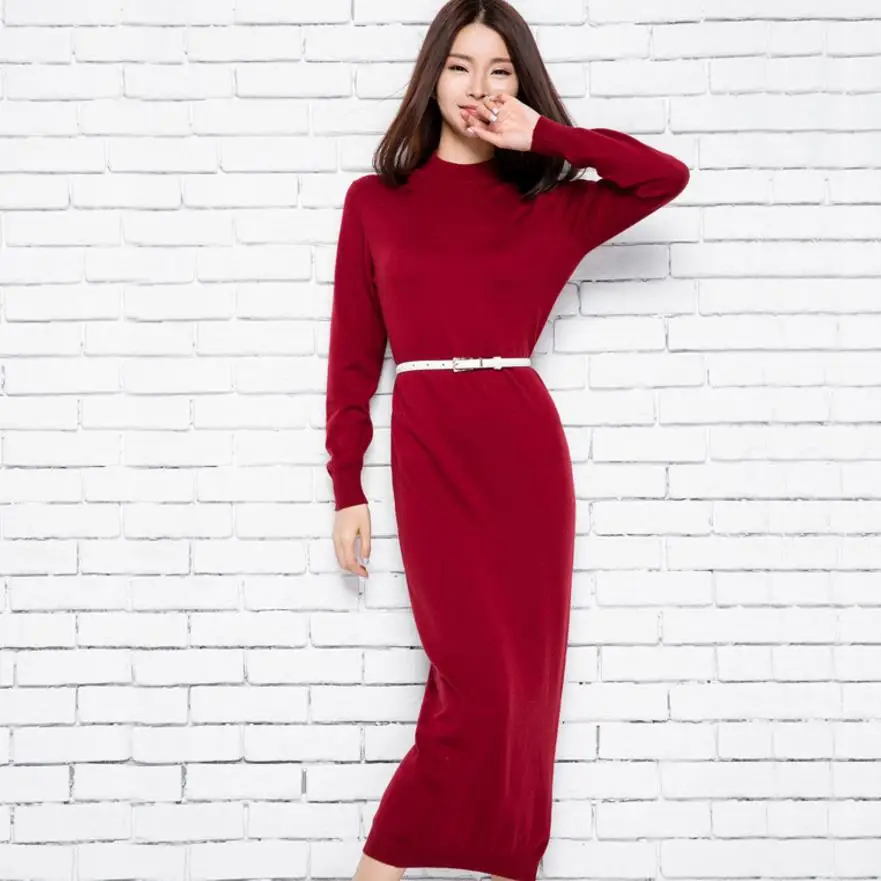 new autumn winter wool dress woman long knit dress casual loose dress
