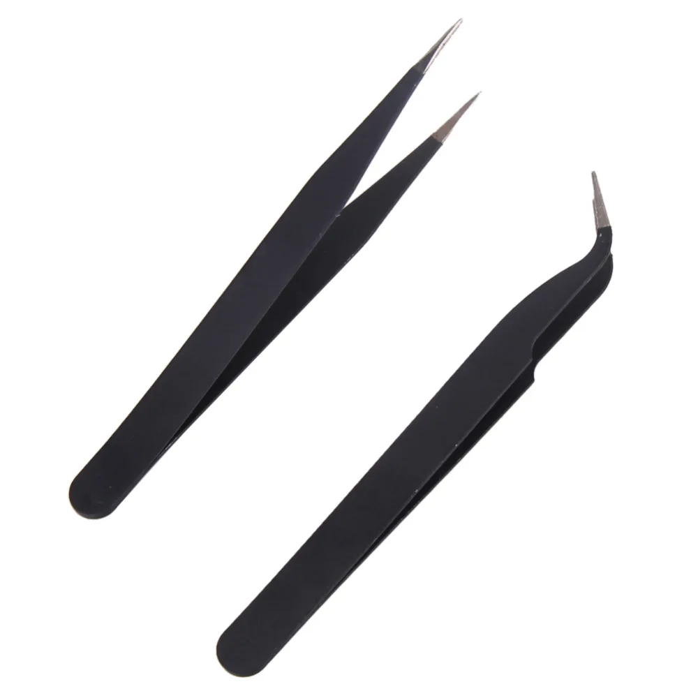 2 Pcs Stainless Steel Elbow Antistatic Nail Tweezers Nail Rhinestone Paillette Nipper Manicure Decorations Picking Tweezer Clip