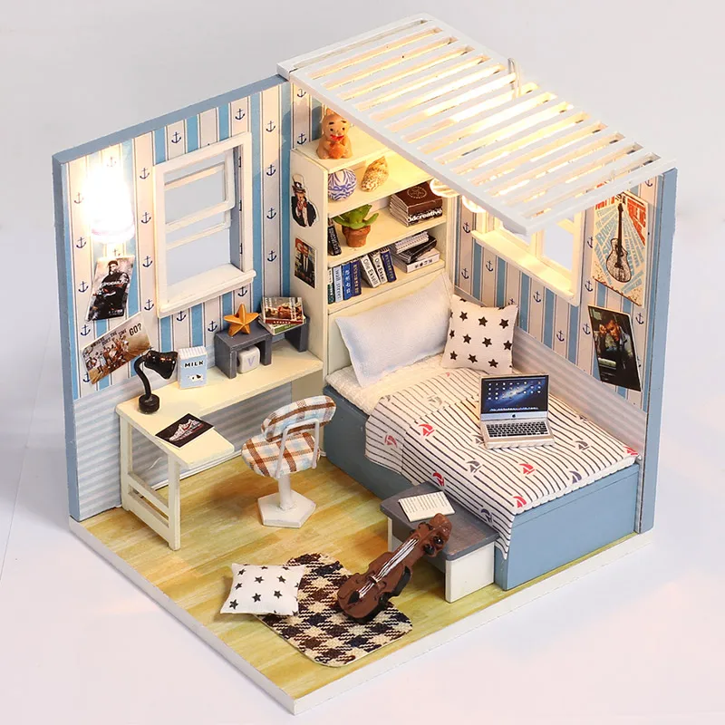 Assembly DIY Miniature Wooden Bart's Home House Miniaturas with Furniture Doll House Toys for Children Birthday Gifts