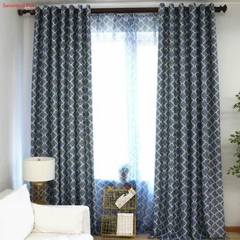 

Blue/green polyester printing grid cloth blackout curtain/tulle