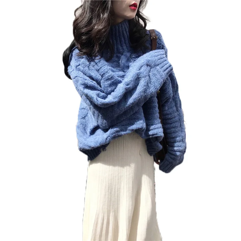 

autumn winter new 2018 women 2 pieces skirts sets thicken loose warm knitted sweaters and pleated skirts lady elegant suits