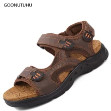 Сандалии из натуральной кожи; мужские летние туфли на платформе; модные сандалии на плоской подошве для мужчин; Классический дизайн; мужская повседневная обувь; большие размеры