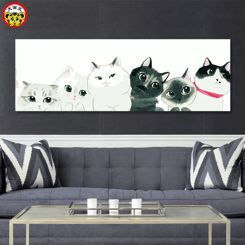 

painting by numbers art paint by number Big picture king DIY cartoon animal funny black and white cat own paint