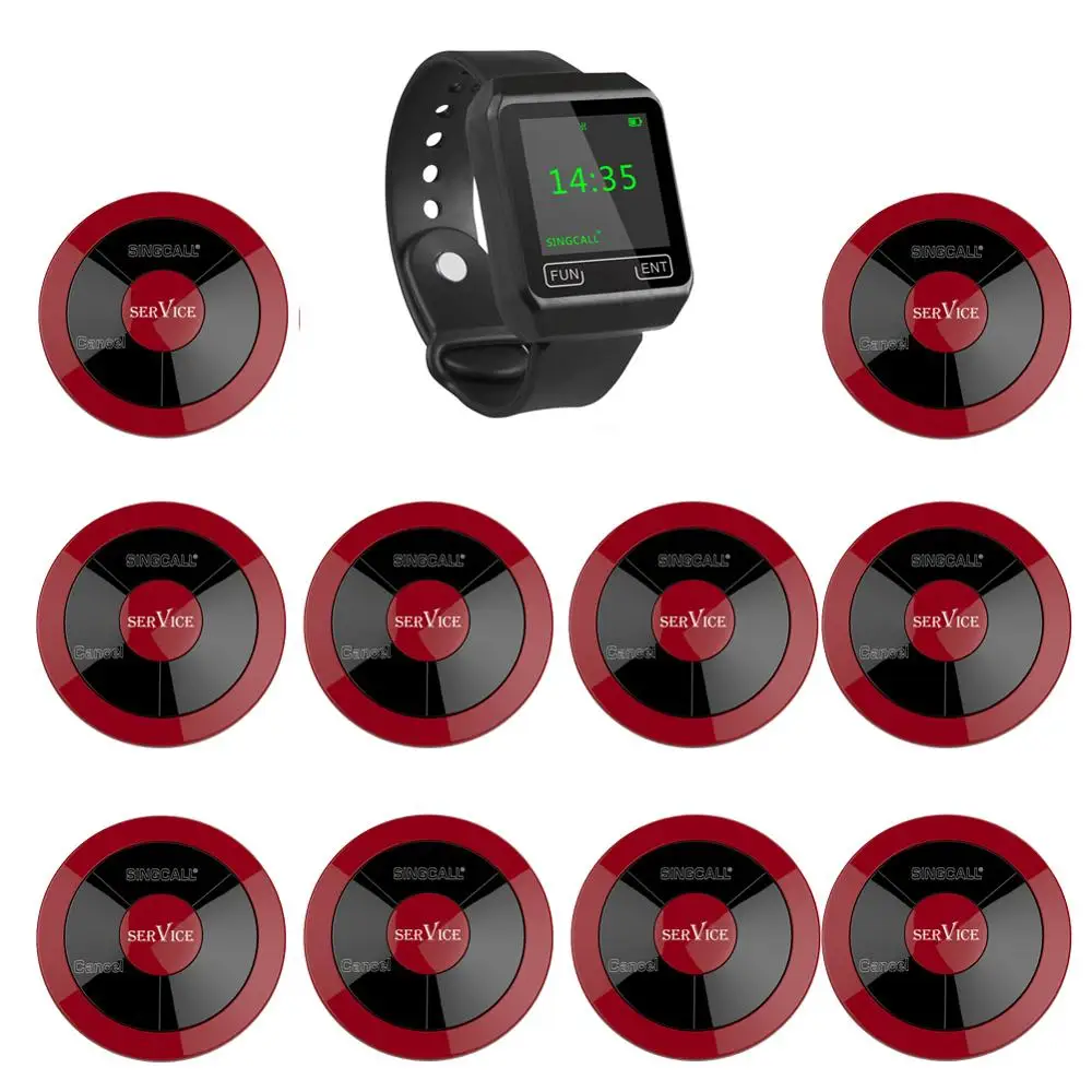 

SINGCALL Paging System for guests and waiters or waitress to call, 10 waterproof buttons and APE6800 watch receiver for waiter