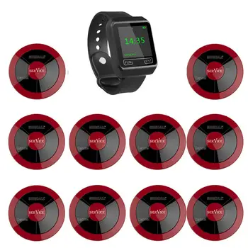 

SINGCALL Paging System for guests and waiters or waitress to call, 10 waterproof buttons and APE6800 watch receiver for waiter