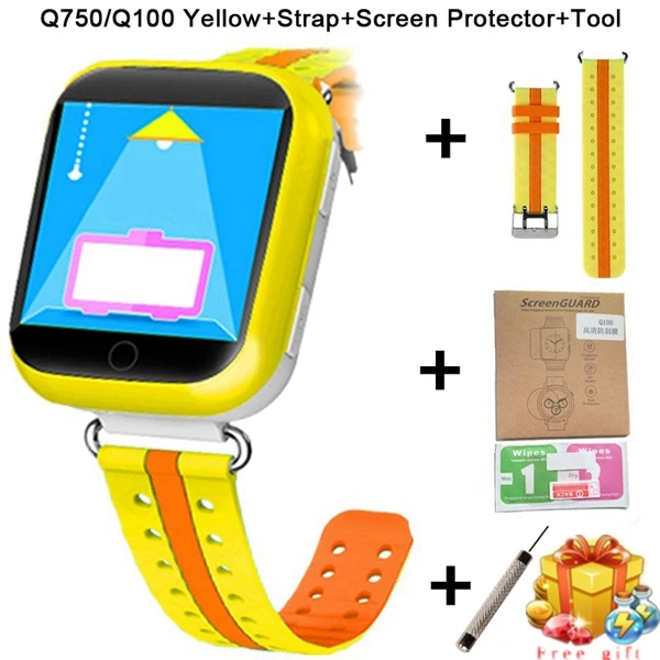 Оригинальные Q750 Q100 gps Детские умные часы SOS Вызов с 1,54 дюймов сенсорный экран расположение устройства трекер для детей безопасные умные часы - Цвет: Add Strap Protector