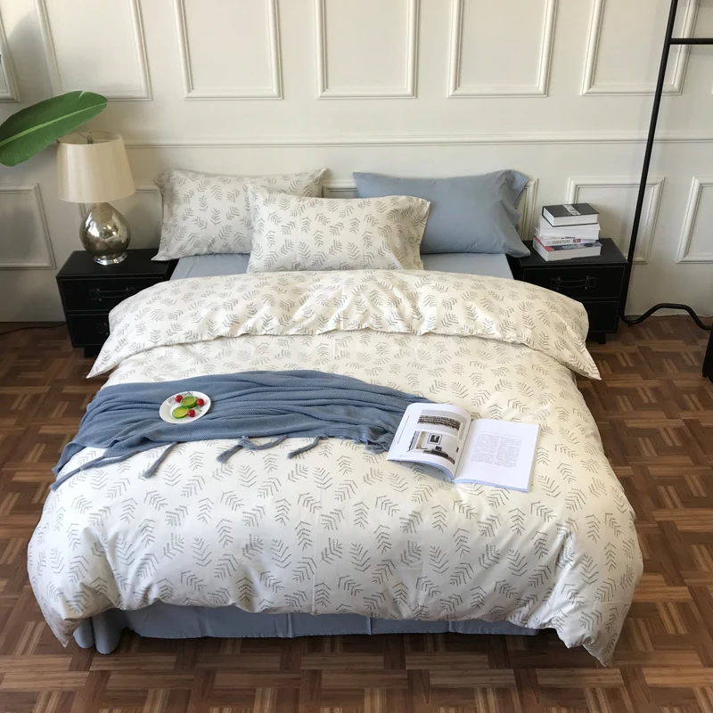 

iDouillet Modern 100% Cotton 400TC Bedding Set 4pcs Branches of Tree Print Duvet Cover Bed Flat Sheet Pillowcases Queen King