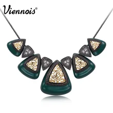 Viennois мода ювелирные изделия серебряная роза позолоченные треугольная ожерелья шкентеля австрийский горный хрусталь зеленый черный белый цвет