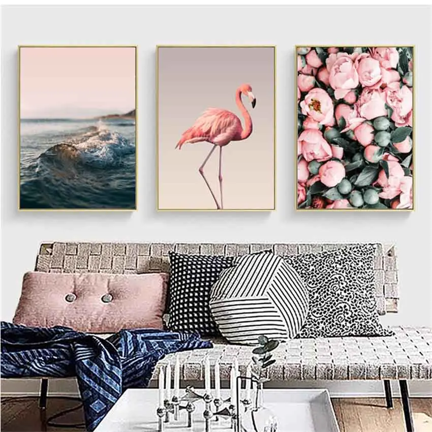 

Flamingo Flower Seascape Canvas Painting Europe Posters Prints Home Decorative Painting Wall Hanging Pictures Bedroom Unframed