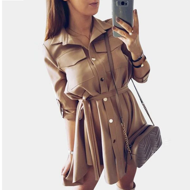 Soild Turn-Down Button Loose Mini Dresses Women Half Sleeves Casual Dress Female Sashes Asymmetrical Shirt Dress Summer New Soild Turn-Down Button Loose Mini Dresses Women Half Sleeves Casual Dress Female Sashes Asymmetrical Shirt Dress Summer New