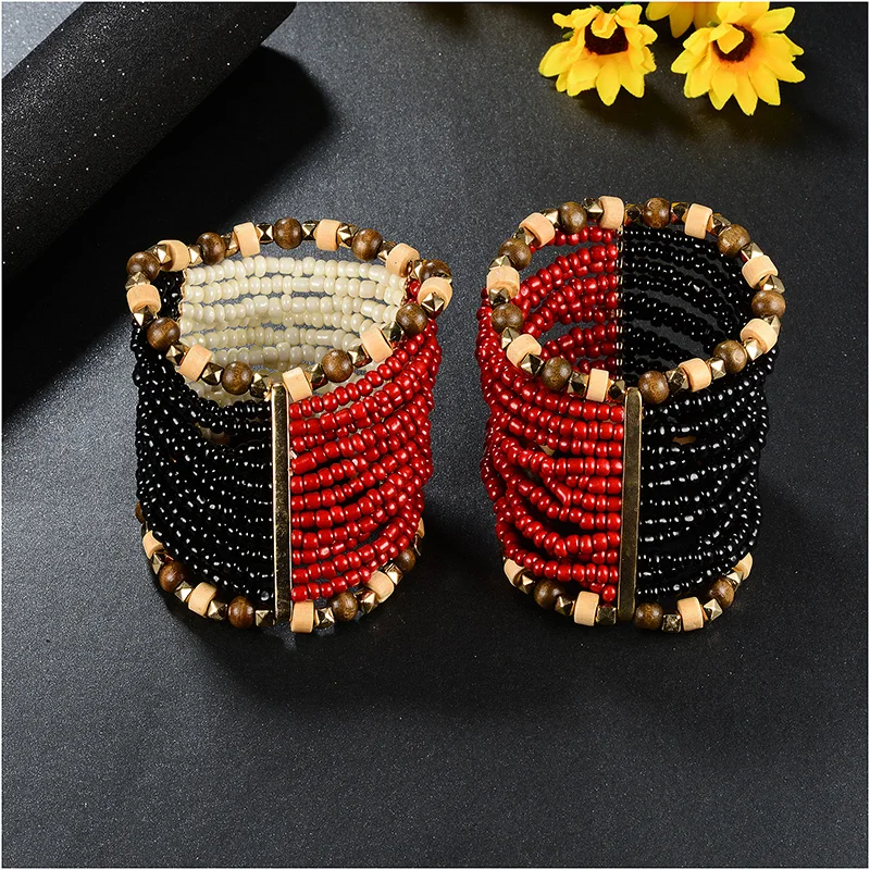 Shineland Bohemian Fashion MutiLayer Elastic Beaded Stacking Bracelet Bracelets& Bangles for Women Statement Jewelry