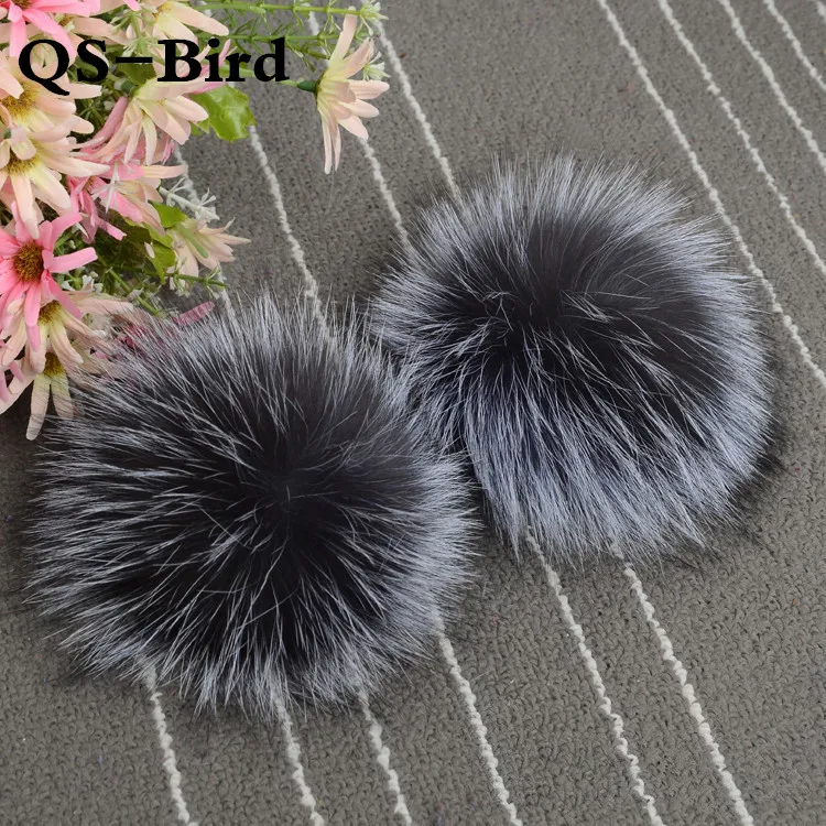 accessories pom pom fur hair Pom Big Real Fox Hair Fur Genuine Fur Silver Pompom Poms