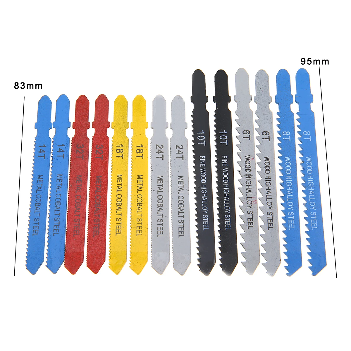 14pcs Colorful Assorted Metal Steel T-shank Jigsaw Blade Tool Set Fitting For Plastic Wood Aluminum Faster Cutting Saw Blades