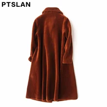 Ptslan Women Sheep Fur Coat Fashion Women Wool Coat Long Sheep fur Beautiful Women s Coat