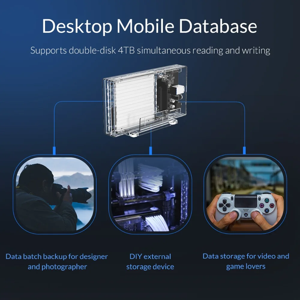 Прозрачный жесткий диск ORICO 2 Bay 5 дюйма чехол SATA к USB 3 0 поддержка UASP для 7 9 мм HDD SSD с