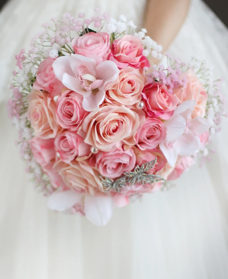 JaneVini в форме сердца Свадебные букеты розовый шампанское розы Букет для невесты горный хрусталь искусственный цветок свадебный букет