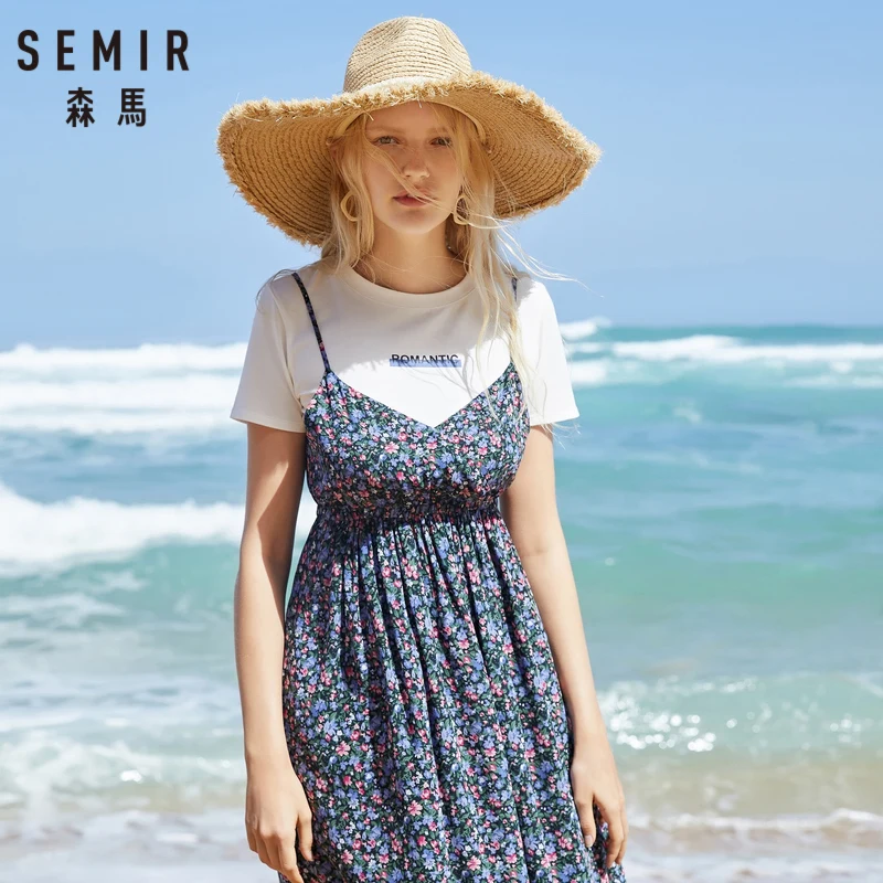 Женское платье двойка SEMIR шифоновое с круглым вырезом и коротким рукавом лето