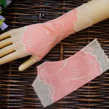 Весенне-летние женские тонкие сетчатые кружевные перчатки с принтом, женские сексуальные солнцезащитные перчатки без пальцев для вождения R1018